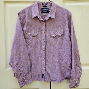 Rough Stock Western Shirt XL Red Blue Plaid Pearlized Snaps USA Patriotic EUC